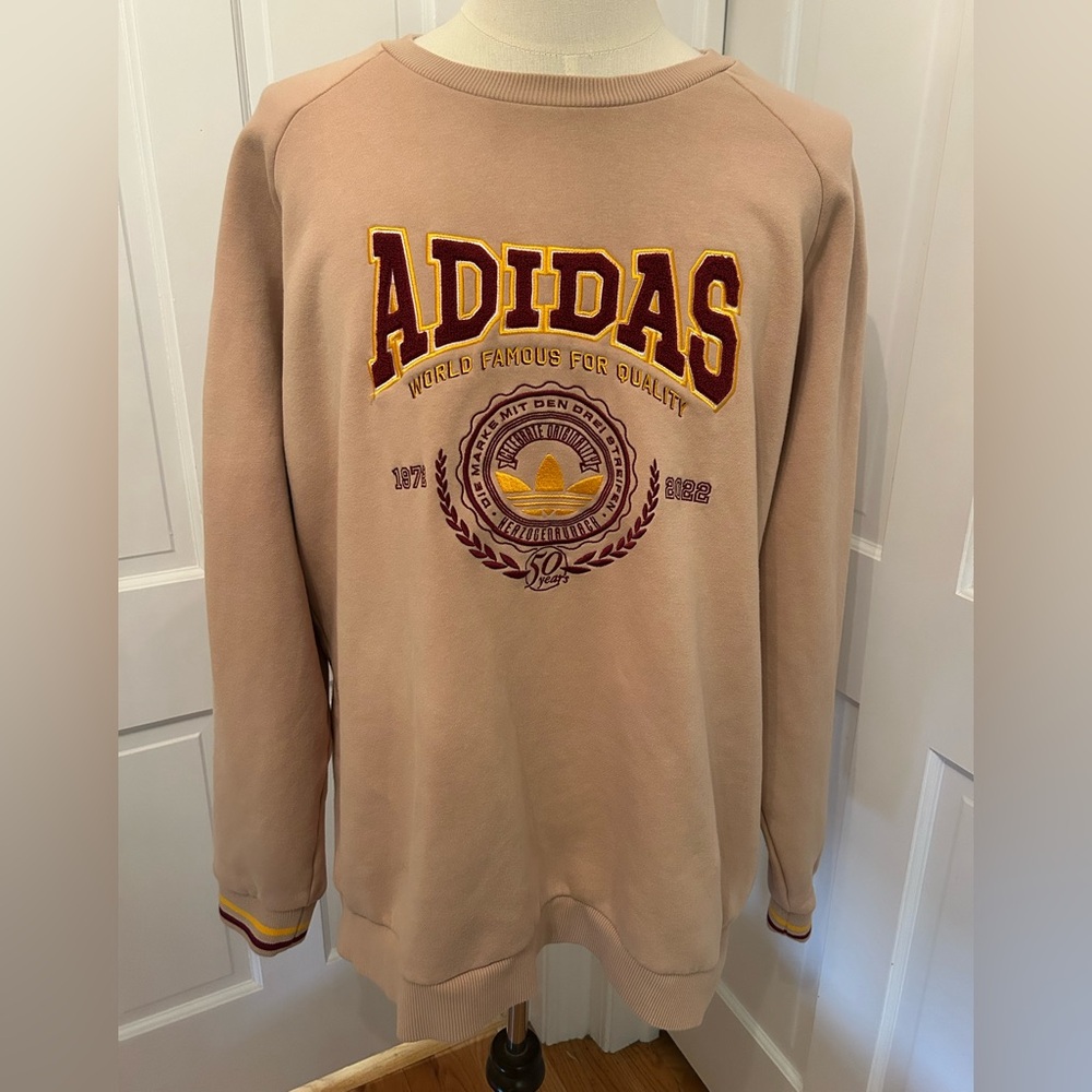 ADIDAS Originals Varsity‎ Retro Crewneck Beige Chenille Logo 50th Anniv Men 2XL